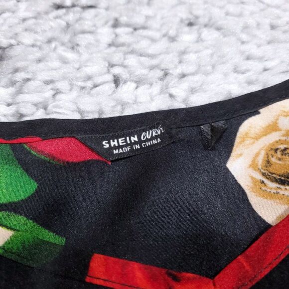 Shein Curve Off Shoulder Cropped Top Floral Black Red Size 4XL Blouse Shirt Plus - Picture 6 of 7